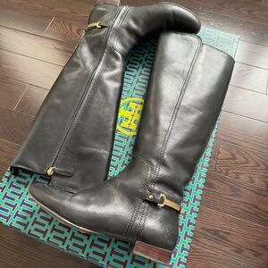 Tory Burch Classic Black Riding Boots w/Gold Accents
